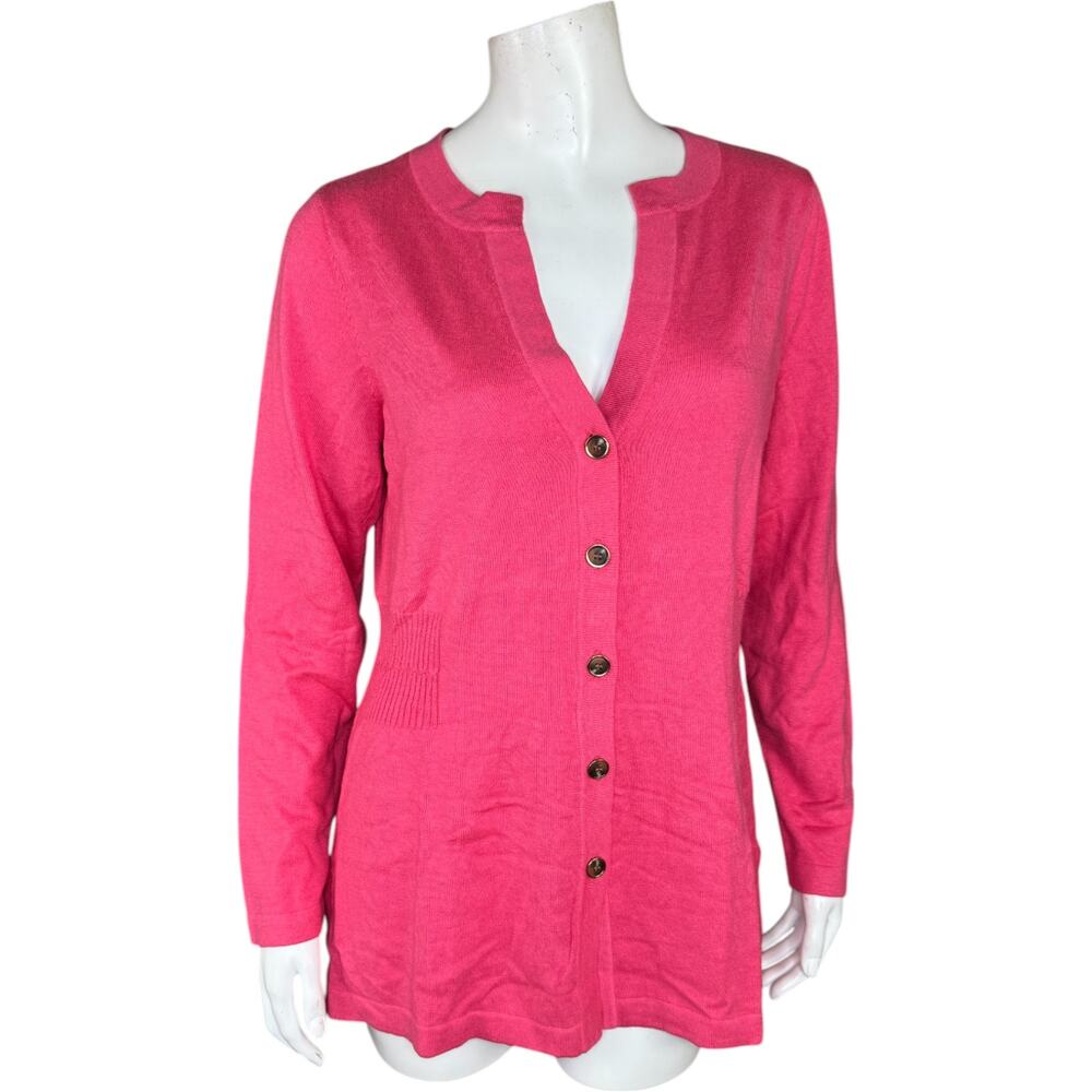 Isaac Mizrahi Live!‎ Split Neck Long Sleeve Cardigan Rosy Pink Small NWOT